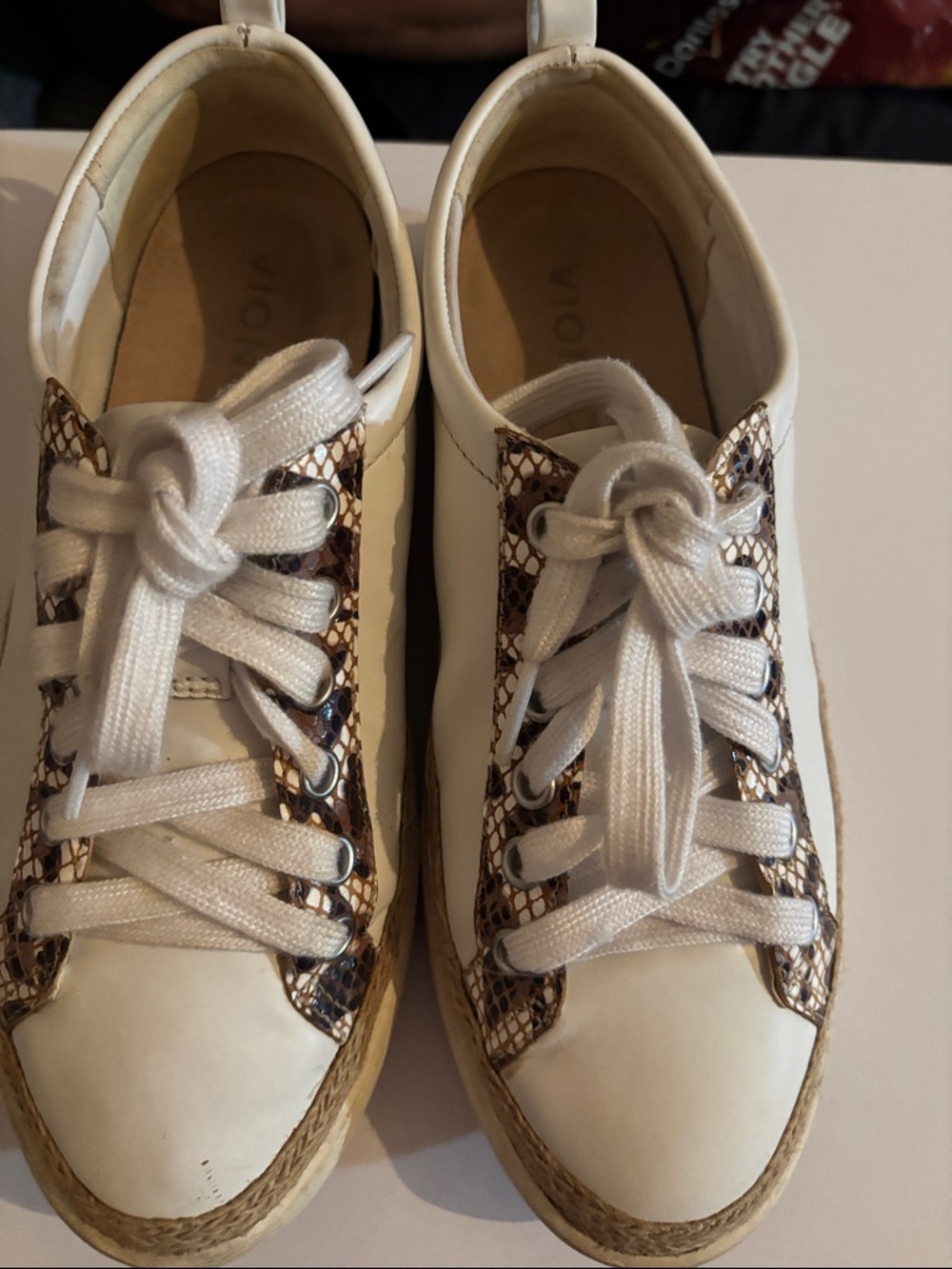 Vionic White Sneakers with Brown Snake-Print Accents